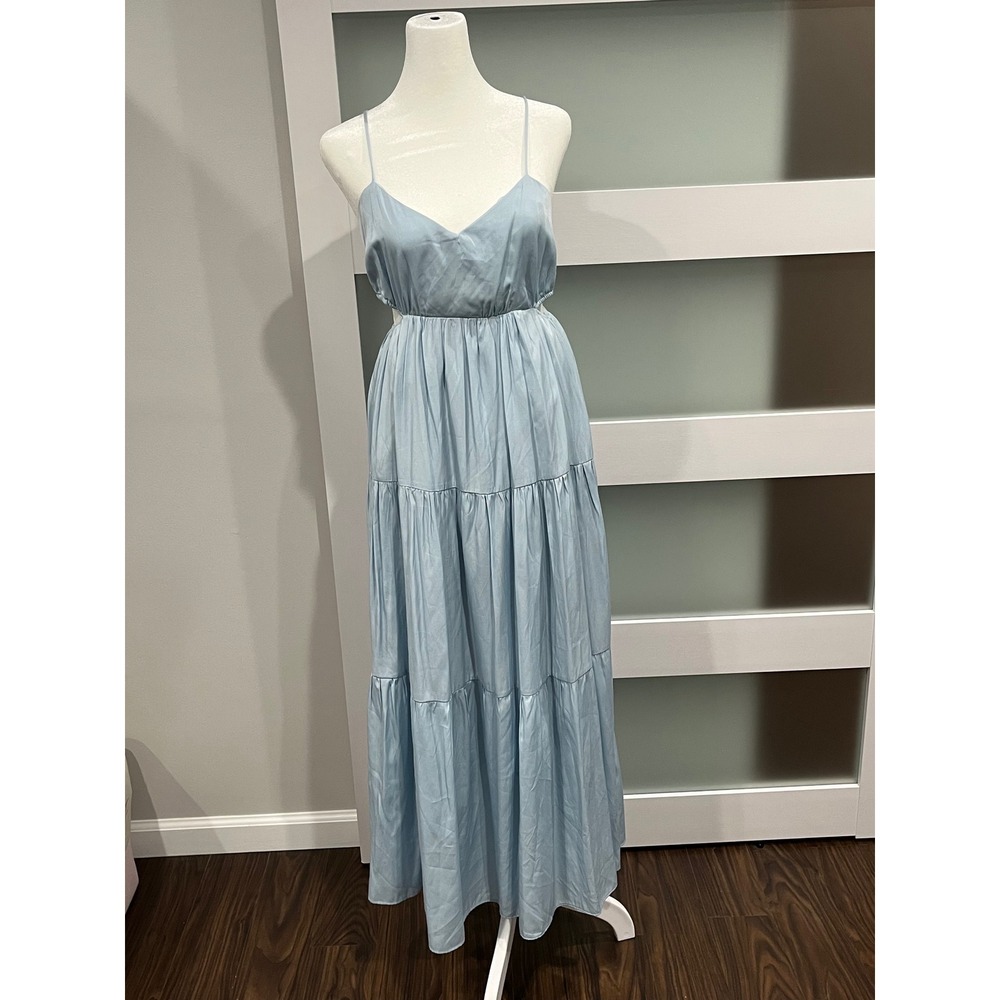 And Now This Spring Maxi Dress‎ Blue Smocked Bodice Cutout Spaghetti Strap XS